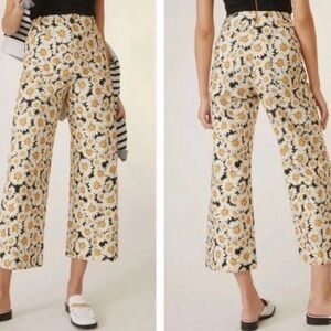 Maeve Anthropologie The Colette Wide Leg Crop Pant All Over Daisy Print 28 Black